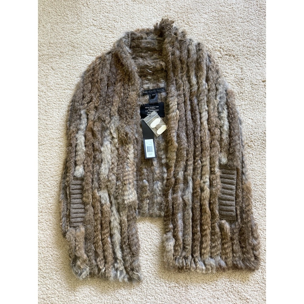 Marc By Marc Jacobs Real Rabbit Fur Vest Brown With Pockets Size Small